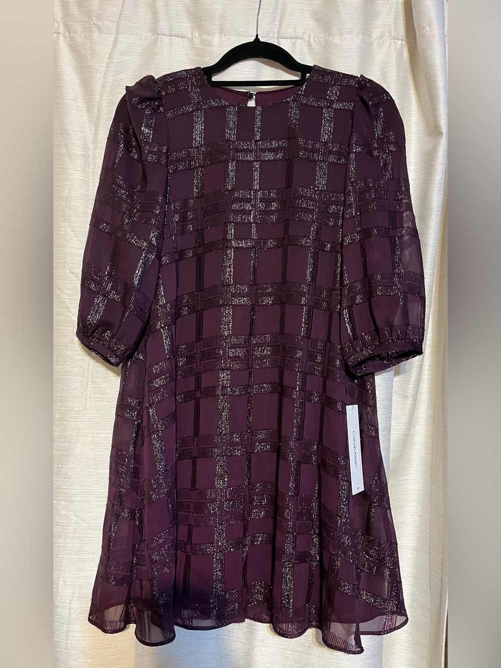 NWT Calvin Klein metallic plaid chiffon dress Size 2P